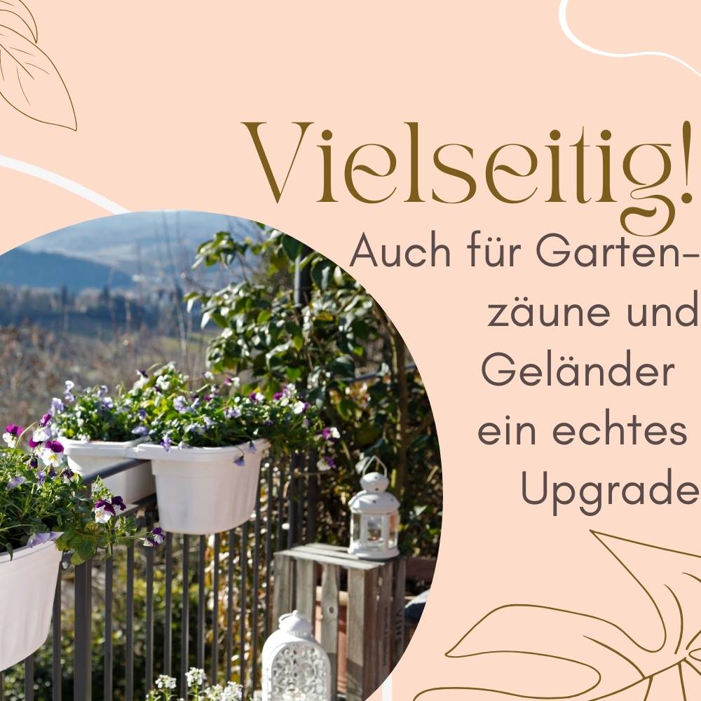 4x Blumenkasten Balkongeländer Beidseitig Balkon Blumenkasten Doppelseitig Balkonkasten mit Halterung Geländerkasten mit Wasserspeicher Weiß 40 cm