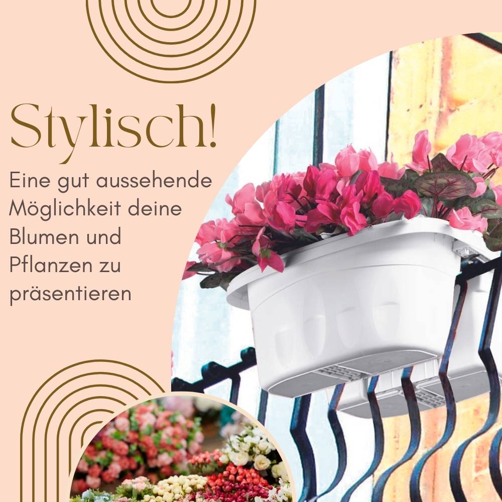 4x Blumenkasten Balkongeländer Beidseitig Balkon Blumenkasten Doppelseitig Balkonkasten mit Halterung Geländerkasten mit Wasserspeicher Weiß 40 cm