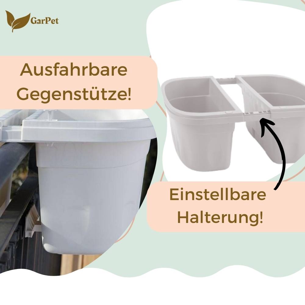4x Blumenkasten Balkongeländer Beidseitig Balkon Blumenkasten Doppelseitig Balkonkasten mit Halterung Geländerkasten mit Wasserspeicher Weiß 40 cm