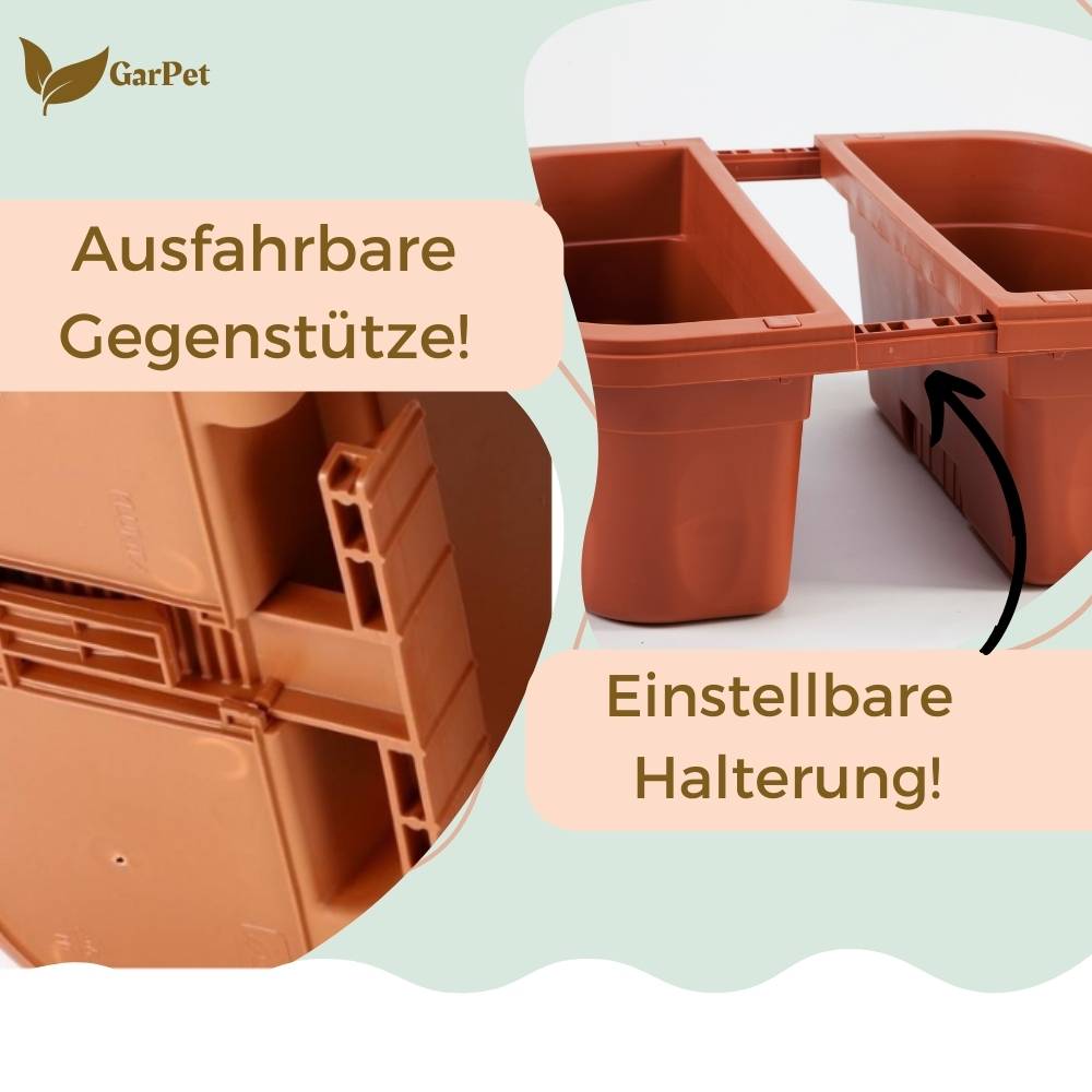 4x Blumenkasten Balkongeländer Beidseitig Balkon Blumenkasten Doppelseitig Balkonkasten mit Halterung Geländerkasten mit Wasserspeicher Teracotta 50