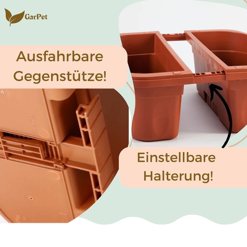2x Blumenkasten Balkongeländer Beidseitig Balkon Blumenkasten Doppelseitig Balkonkasten mit Halterung Geländerkasten mit Wasserspeicher Teracotta 50