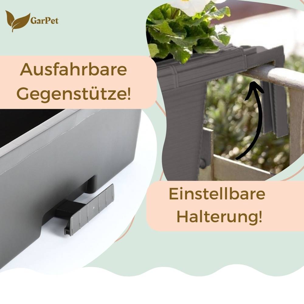 4x Blumenkasten Balkongeländer Balkon Blumenkasten Balkonkasten mit Halterung Geländerkasten mit Wasserspeicher Rattan Optik Anthrazit 60 cm