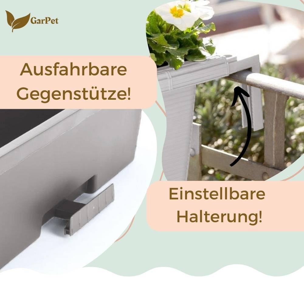 2x Blumenkasten Balkongeländer Balkon Blumenkasten Balkonkasten mit Halterung Geländerkasten mit Wasserspeicher Rattan Optik Weiß 60 cm