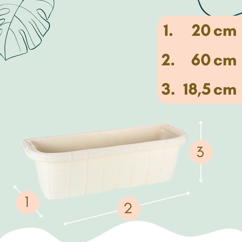 2x Blumenkasten Balkongeländer Balkon Blumenkasten Balkonkasten mit Halterung Geländerkasten mit Wasserspeicher Rattan Optik Weiß 60 cm