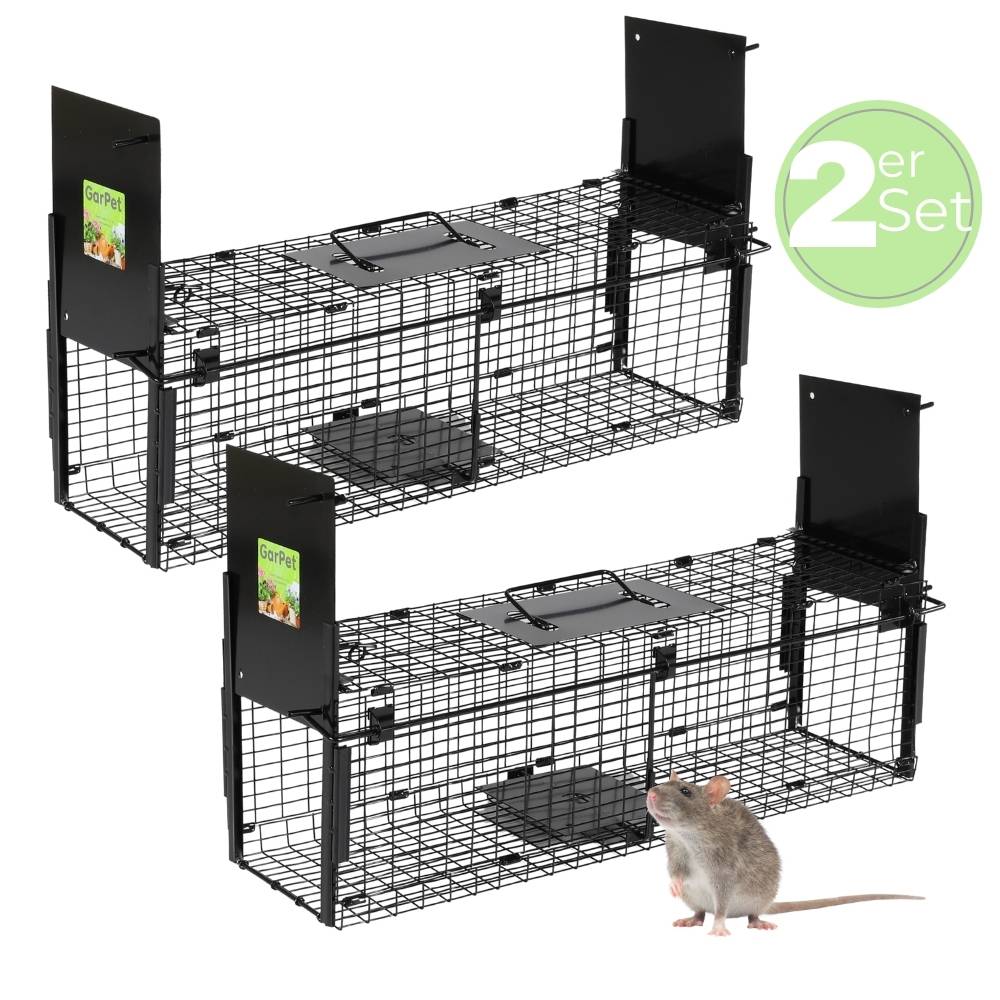 2x Rattenfalle Doppeltür Lebendfalle Marder Siebenschläfer Eichhörnchenfalle Drahtfalle Tierfalle Hasenfalle Wetterfest 60