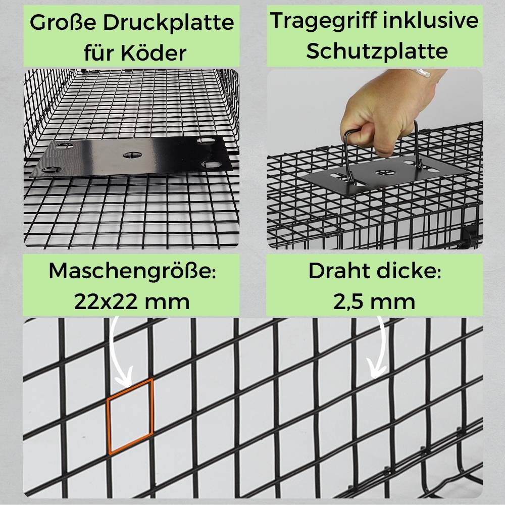 2x Fuchsfalle Einzeltür Lebendfalle Marder Waschbärfalle Eichhörnchenfalle Drahtfalle Tierfalle Hasenfalle Wetterfest 80