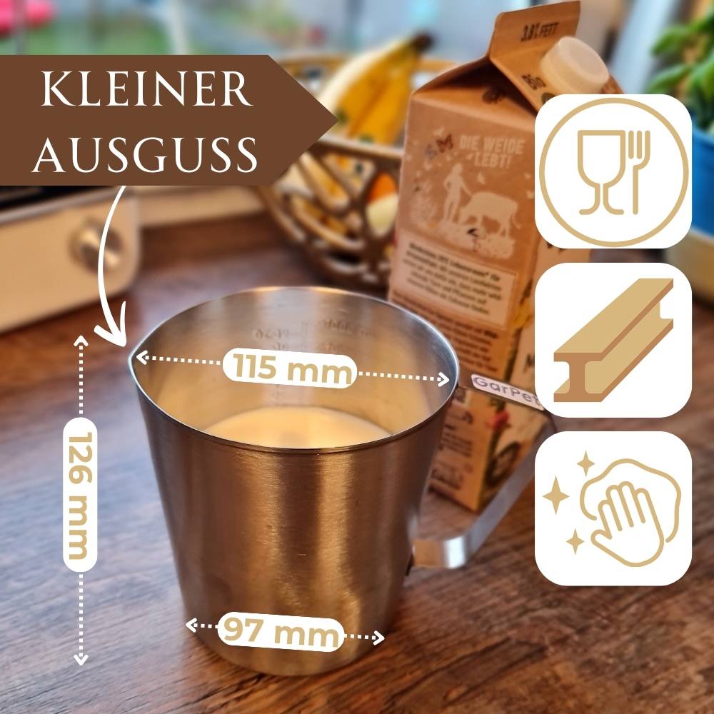 Messbecher Edelstahl Messbecher 1l Cocktail Meßbecher Litermaß spülmaschinenfest ML OZ 1000 ML Messkanne Milchkännchen Milchaufschäumer
