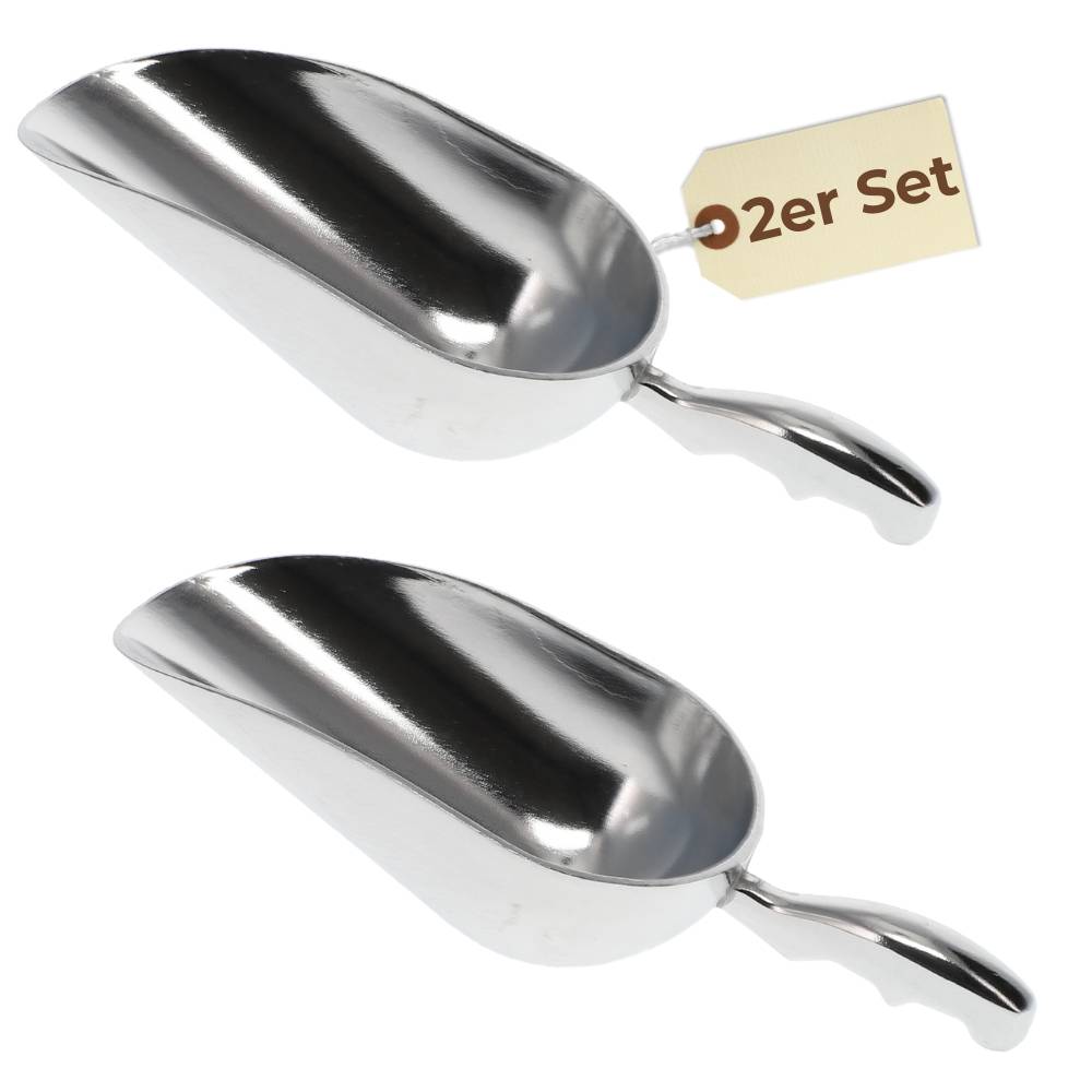 2x Futterschaufel Aluminium 400 ml Mehlschaufel Eisschaufel Abwiegeschaufel Sackschaufel Schaufel Metall Teeschaufel Gewürzschaufel klein