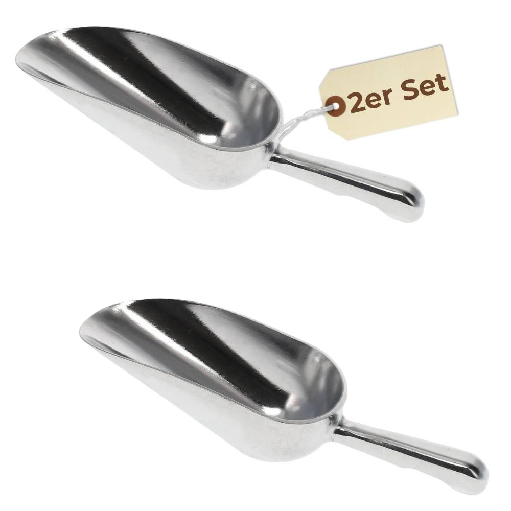 2x Futterschaufel Aluminium 150 ml Mehlschaufel Eisschaufel Abwiegeschaufel Sackschaufel Schaufel Metall Teeschaufel Gewürzschaufel klein