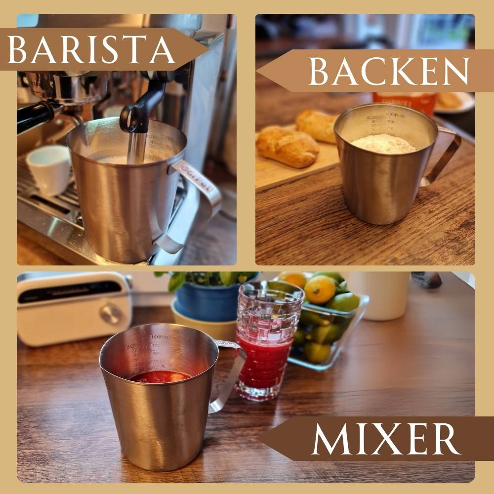 2x Messbecher Edelstahl Messbecher 1l Cocktail Meßbecher Litermaß spülmaschinenfest ML OZ 1000 ML Messkanne Milchkännchen Milchaufschäumer