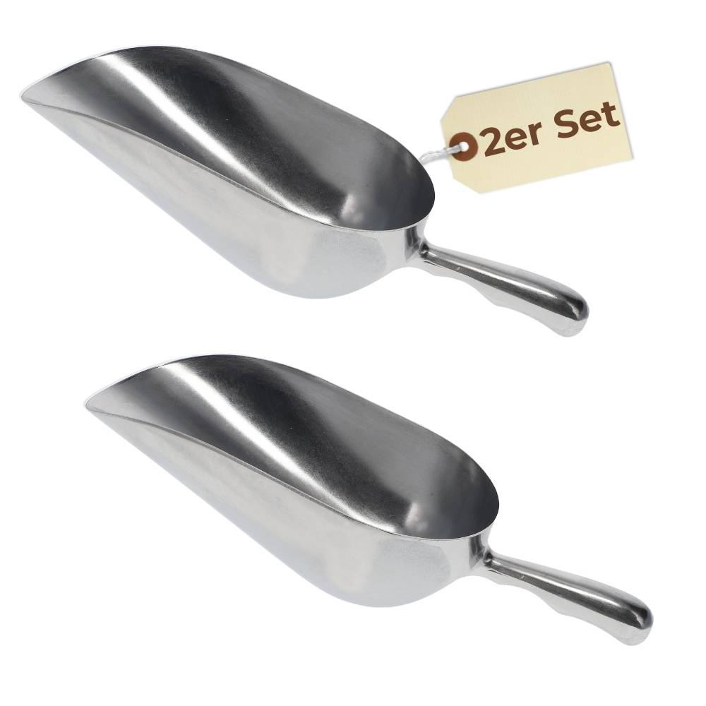 2x Futterschaufel Aluminium 1200 ml Mehlschaufel Eisschaufel Abwiegeschaufel Sackschaufel Getreideschaufel Schaufel Metall