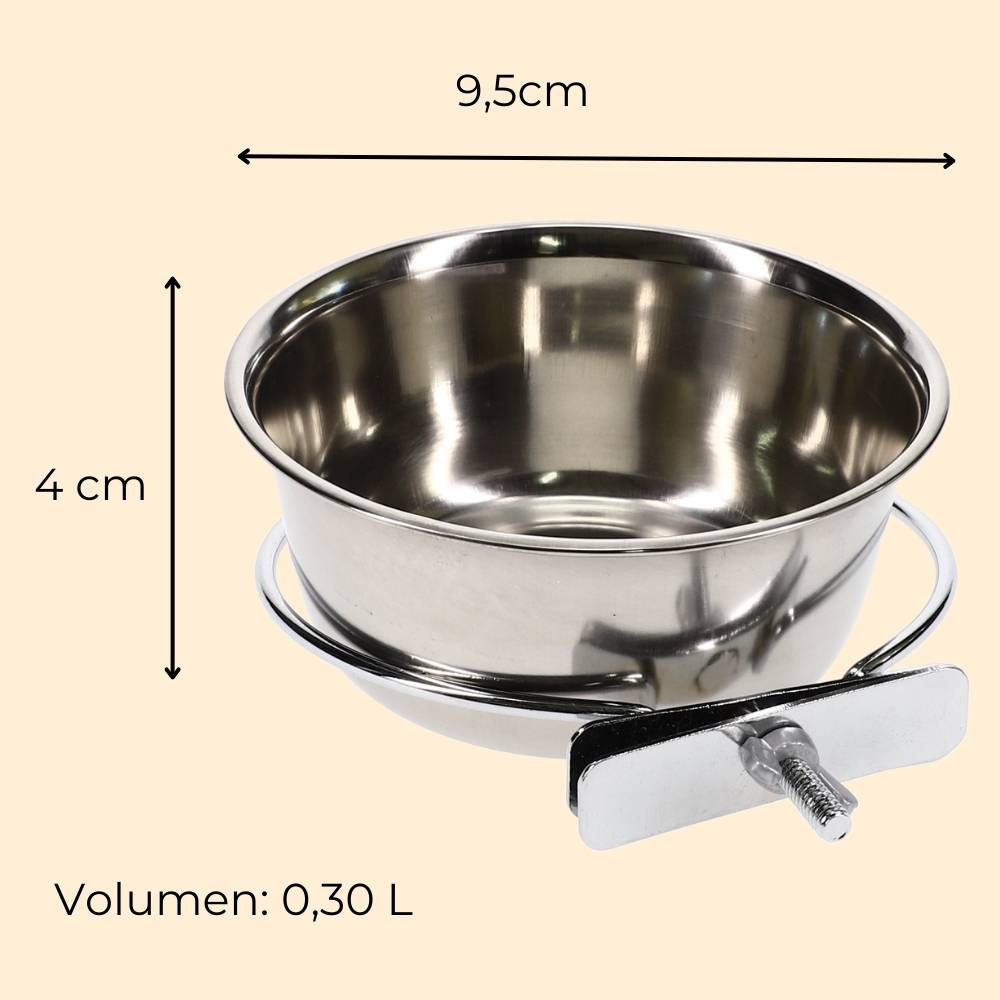 3x Edelstahlnapf zum Einhängen 0,30 L mit Schraubenhalterung Vogelnapf Hundenapf Hasen Kaninchen Katzen Napf Futter Wasser Napf