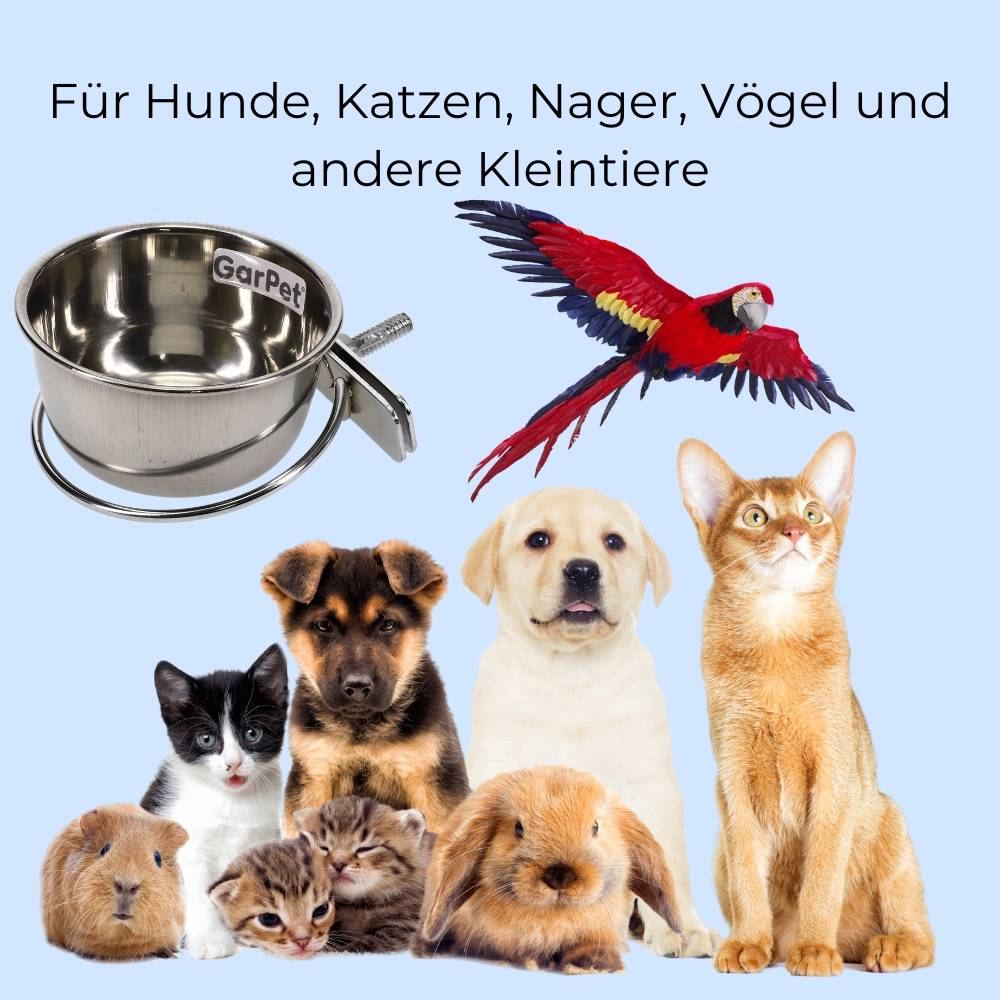 3x Edelstahlnapf zum Einhängen 0,30 L mit Schraubenhalterung Vogelnapf Hundenapf Hasen Kaninchen Katzen Napf Futter Wasser Napf