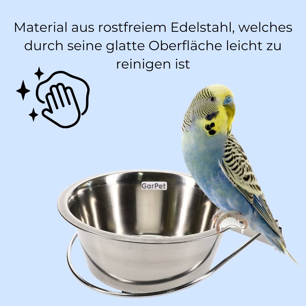 3x Edelstahlnapf zum Einhängen 0,30 L mit Hakenhalterung Vogelnapf Hundenapf Hasen Kaninchen Katzen Napf Futter Wasser Napf