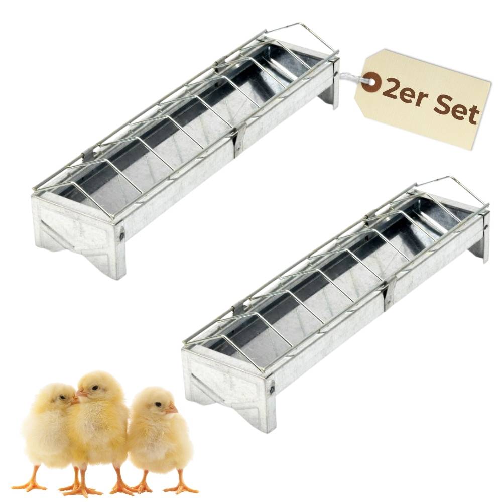 2x Futterspender Hühner 30 cm Futterrinne Futtertrog Metall Küken Aufzucht Geflügel Tauben Wachtel Fressgitter