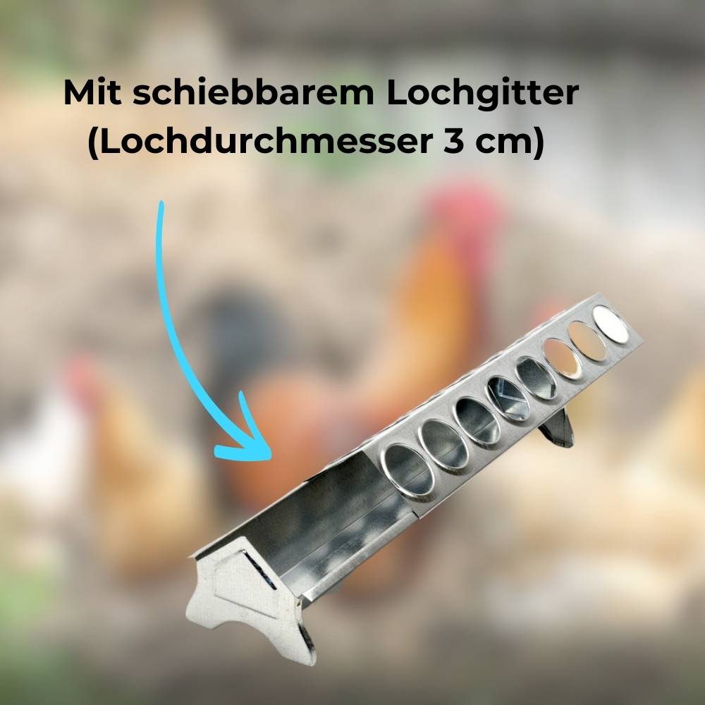 2x Futterspender Hühner 30 cm Futterrinne Futtertrog Metall Küken Aufzucht Geflügel Tauben Wachtel Lochgitter