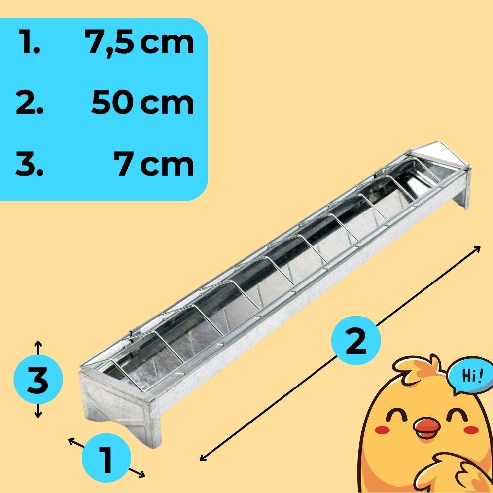2x Futterspender Hühner 50 cm Futterrinne Futtertrog Metall Küken Aufzucht Geflügel Tauben Wachtel Fressgitter