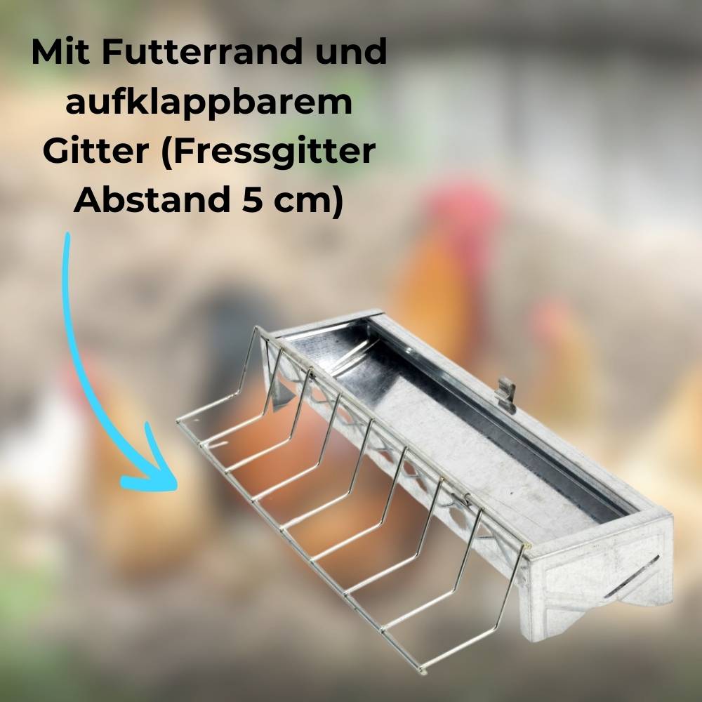 2x Futterspender Hühner 50 cm Futterrinne Futtertrog Metall Küken Aufzucht Geflügel Tauben Wachtel Fressgitter