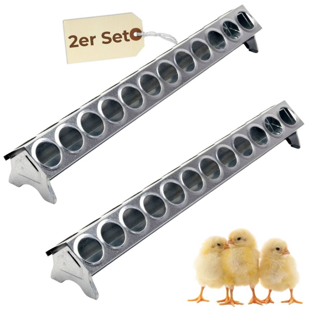 2x Futterspender Hühner 50 cm Futterrinne Futtertrog Metall Küken Aufzucht Geflügel Tauben Wachtel Lochgitter