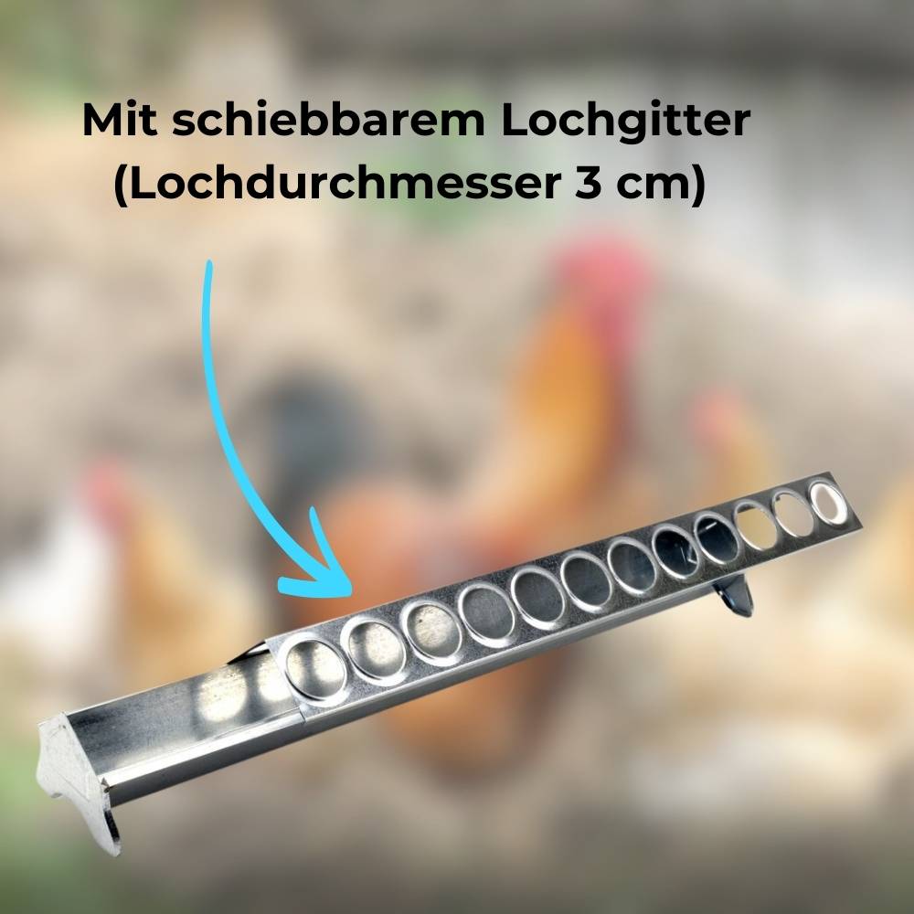 2x Futterspender Hühner 50 cm Futterrinne Futtertrog Metall Küken Aufzucht Geflügel Tauben Wachtel Lochgitter