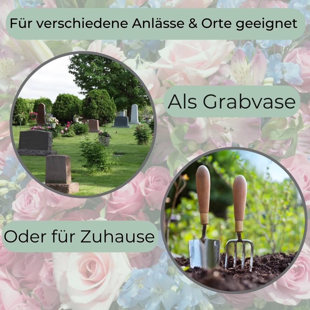 2x Grabvase mit Sockel Gewicht Friedhofvase Grabschmuck Blumenvase Friedhof Grab Vase anthrazit 1,3 L Frostsicher