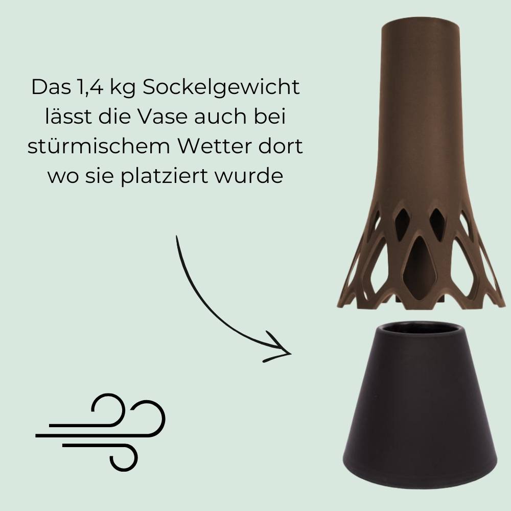 2x Grabvase mit Sockel Gewicht Friedhofvase Grabschmuck Blumenvase Friedhof Grab Vase bronze 1,3 L Frostsicher