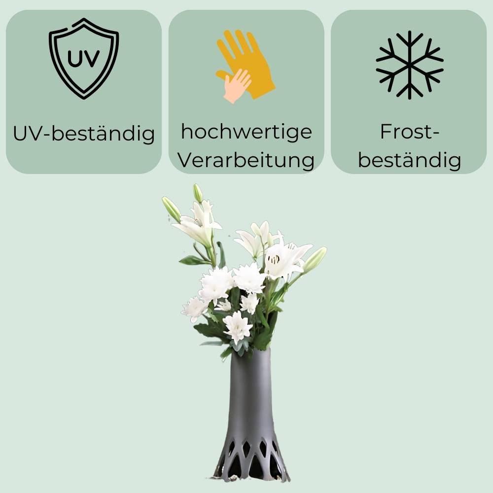 2x Grabvase mit Sockel Gewicht Friedhofvase Grabschmuck Blumenvase Friedhof Grab Vase bronze 1,3 L Frostsicher