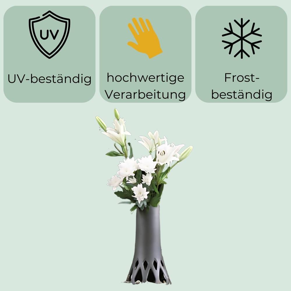2x Grabvase mit Sockel Gewicht Friedhofvase Grabschmuck Blumenvase Friedhof Grab Vase bronze 1 L Frostsicher