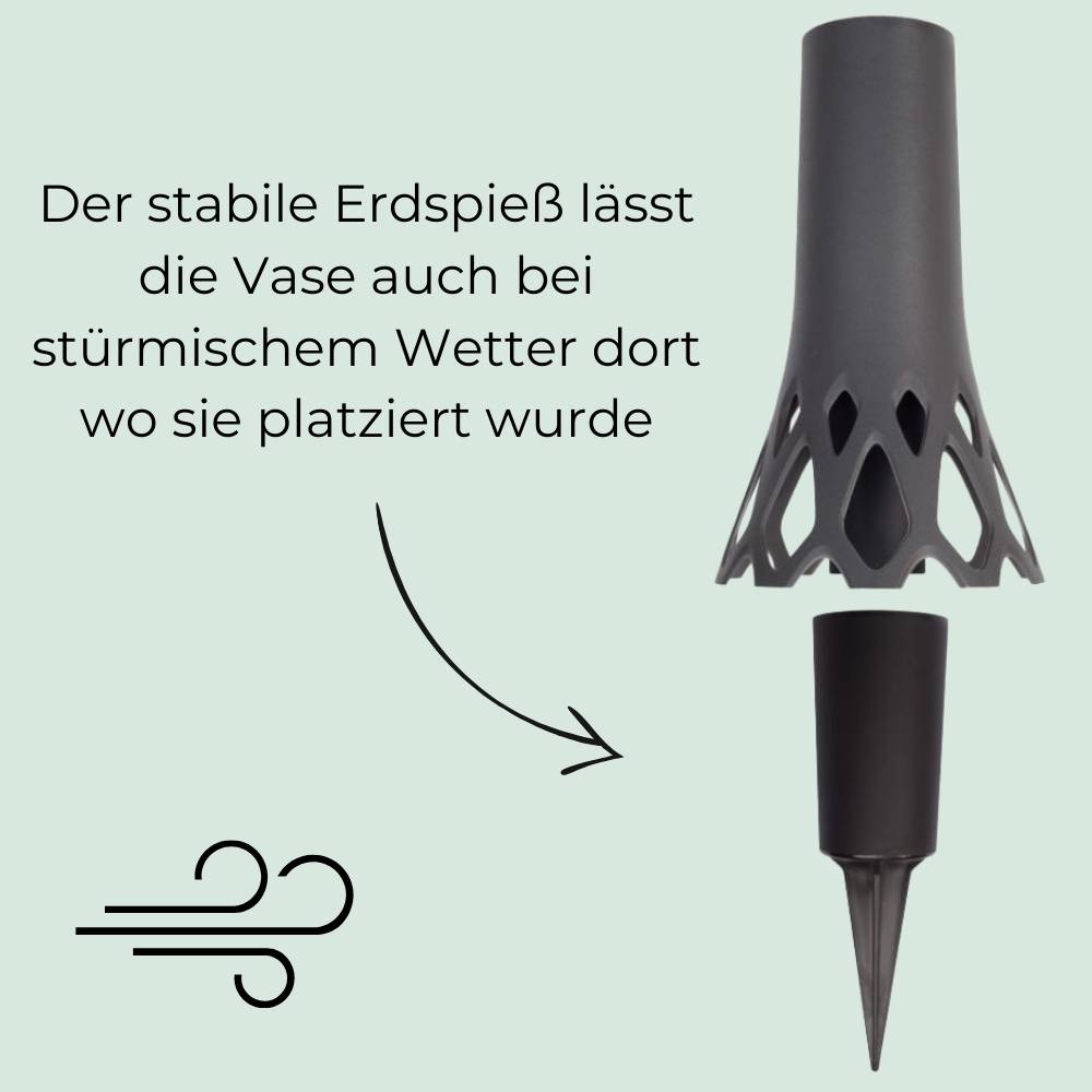 2x Grabvase mit Erdspieß Friedhofvase Grabschmuck Blumenvase Friedhof Steckvase Grab Vase zum stecken anthrazit 1 L Frostsicher