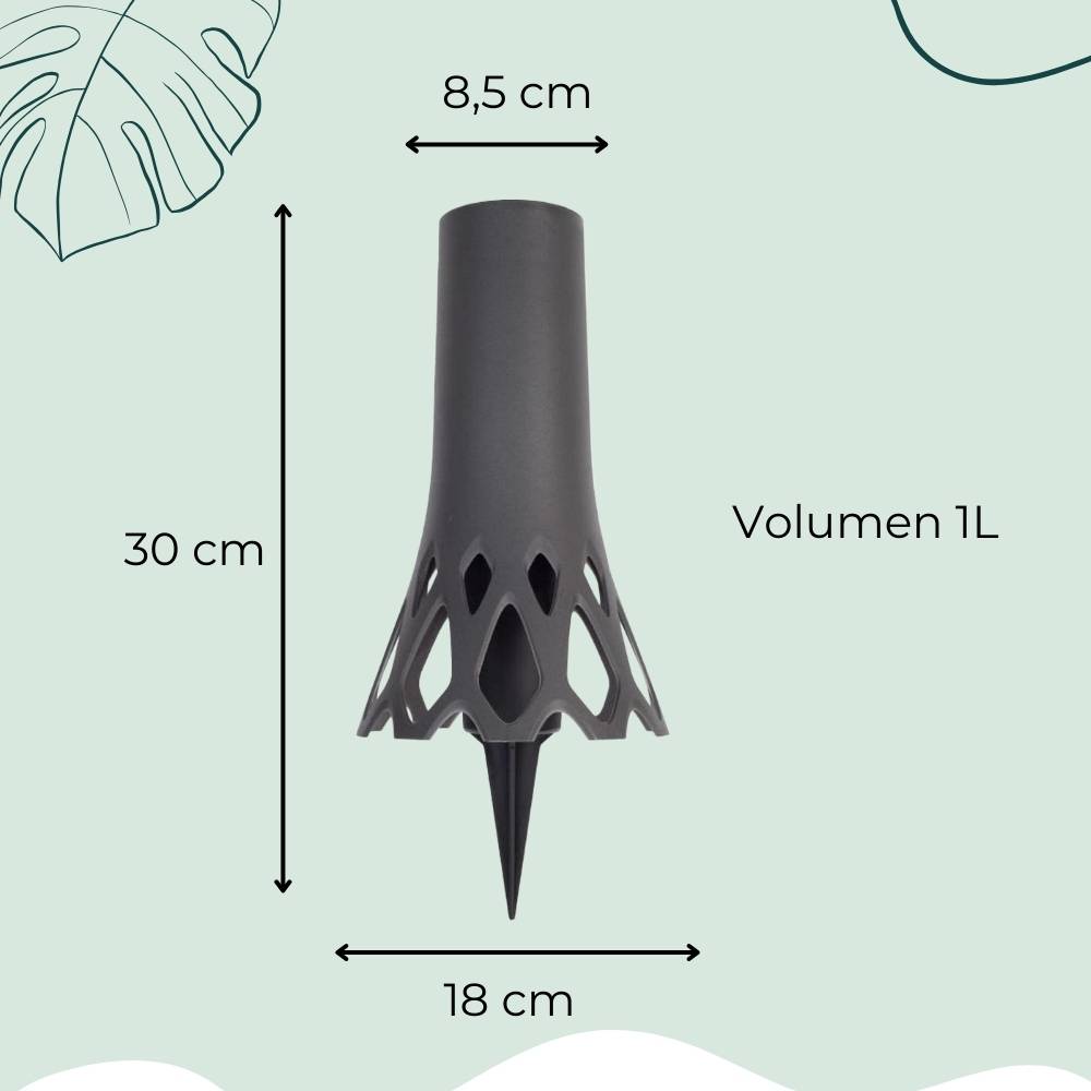 2x Grabvase mit Erdspieß Friedhofvase Grabschmuck Blumenvase Friedhof Steckvase Grab Vase zum stecken anthrazit 1 L Frostsicher