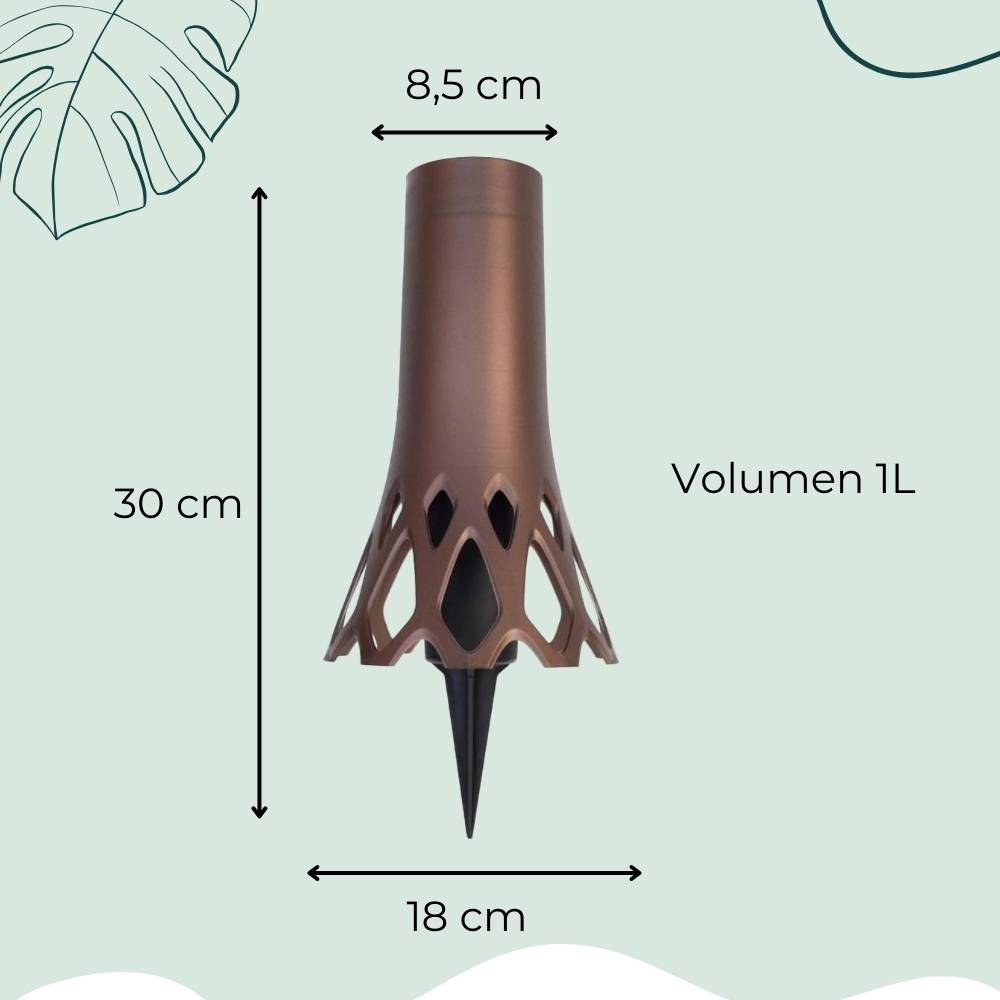 2x Grabvase mit Erdspieß Friedhofvase Grabschmuck Blumenvase Friedhof Steckvase Grab Vase zum stecken bronze 1 L Frostsicher