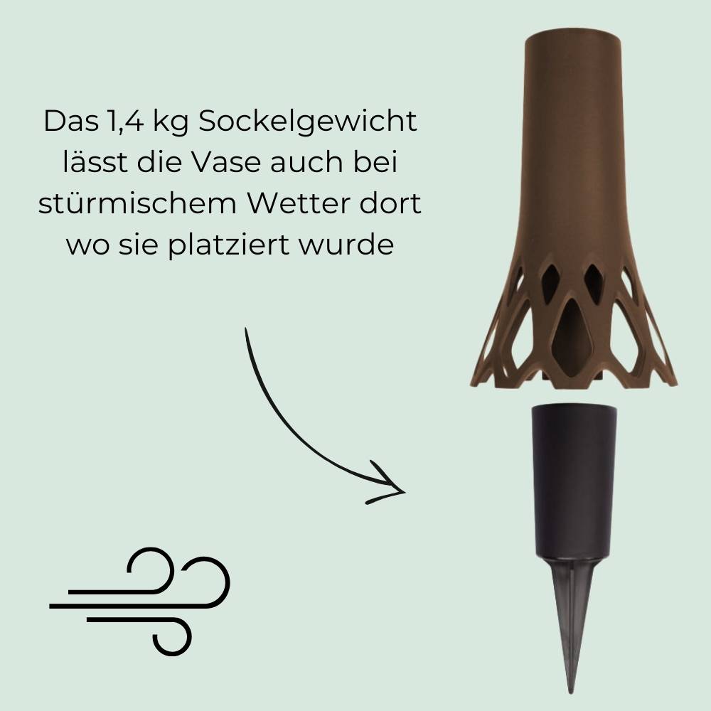 2x Grabvase mit Erdspieß Friedhofvase Grabschmuck Blumenvase Friedhof Steckvase Grab Vase zum stecken bronze 1 L Frostsicher