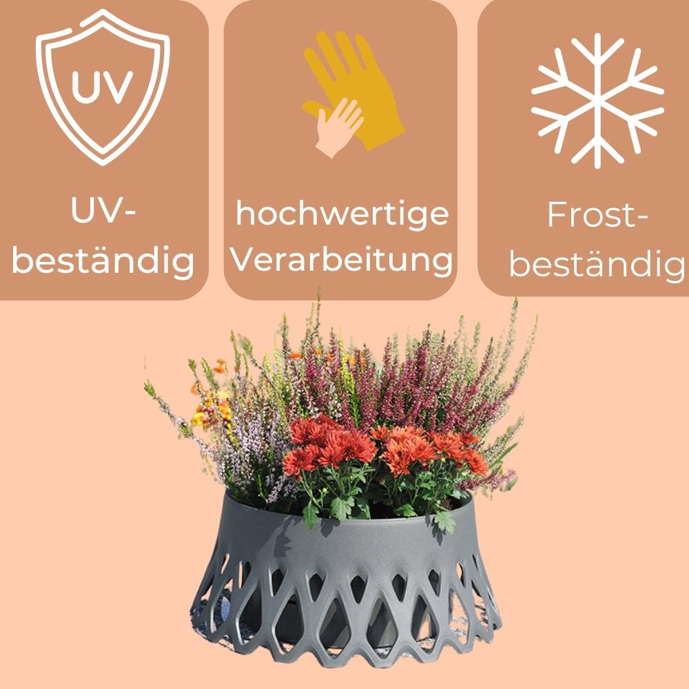 2x Grabschale für Friedhof Pflanzschale für Friedhof Grab Vase mit Selbstbewässerung und Wasserüberlauf anthrazit Ø 40 frostsicher