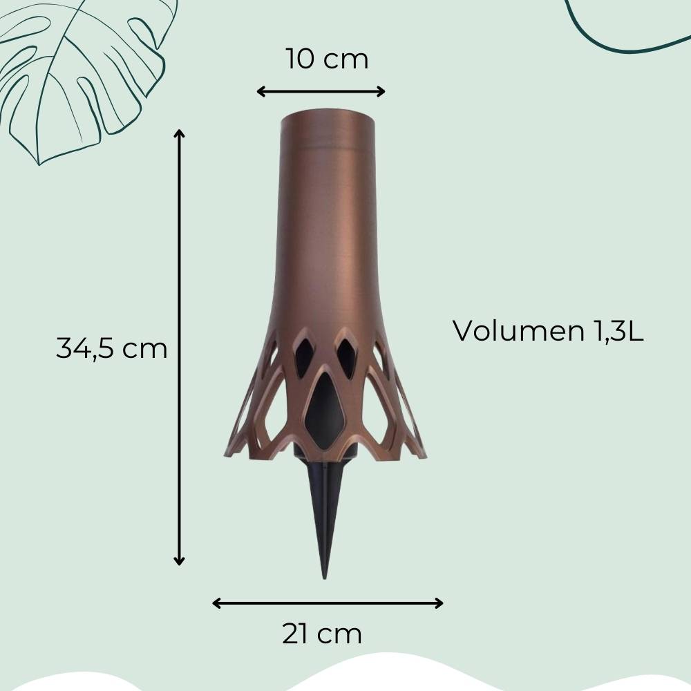 2x Grabvase mit Erdspieß Friedhofvase Grabschmuck Blumenvase Friedhof Steckvase Grab Vase zum stecken bronze 1,3 L Frostsicher