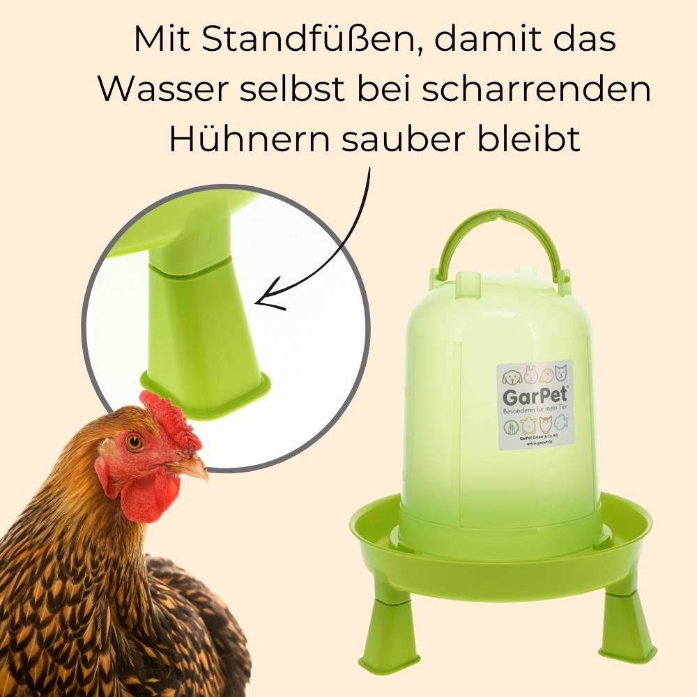 2x Hühnertränke mit Füßen Geflügeltränke mit Standfüßen Stand Füßen Wassertränke Hühnertränke automatisch Stülptränke Hühner Tränke g