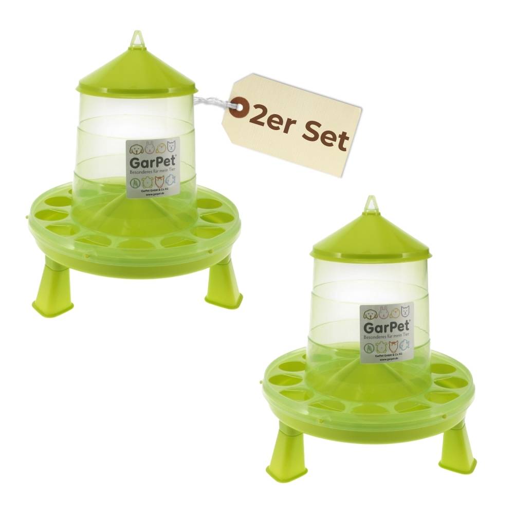 2x Futterautomat Hühner mit Füßen Hühnerfutter Automat Geflügel Futterspender Futtertrog Wachteln Hühnerfutterautomat grün 2 Kg