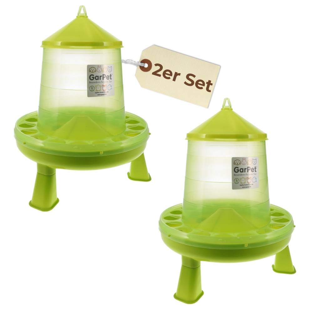 2x Futterautomat Hühner mit Füßen Hühnerfutter Automat Geflügel Futterspender Futtertrog Wachteln Hühnerfutterautomat grün 4 Kg