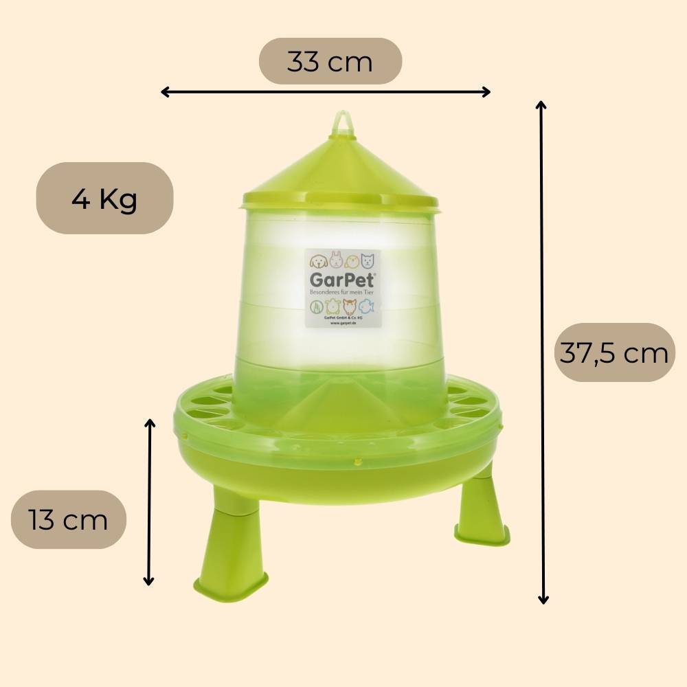 2x Futterautomat Hühner mit Füßen Hühnerfutter Automat Geflügel Futterspender Futtertrog Wachteln Hühnerfutterautomat grün 4 Kg