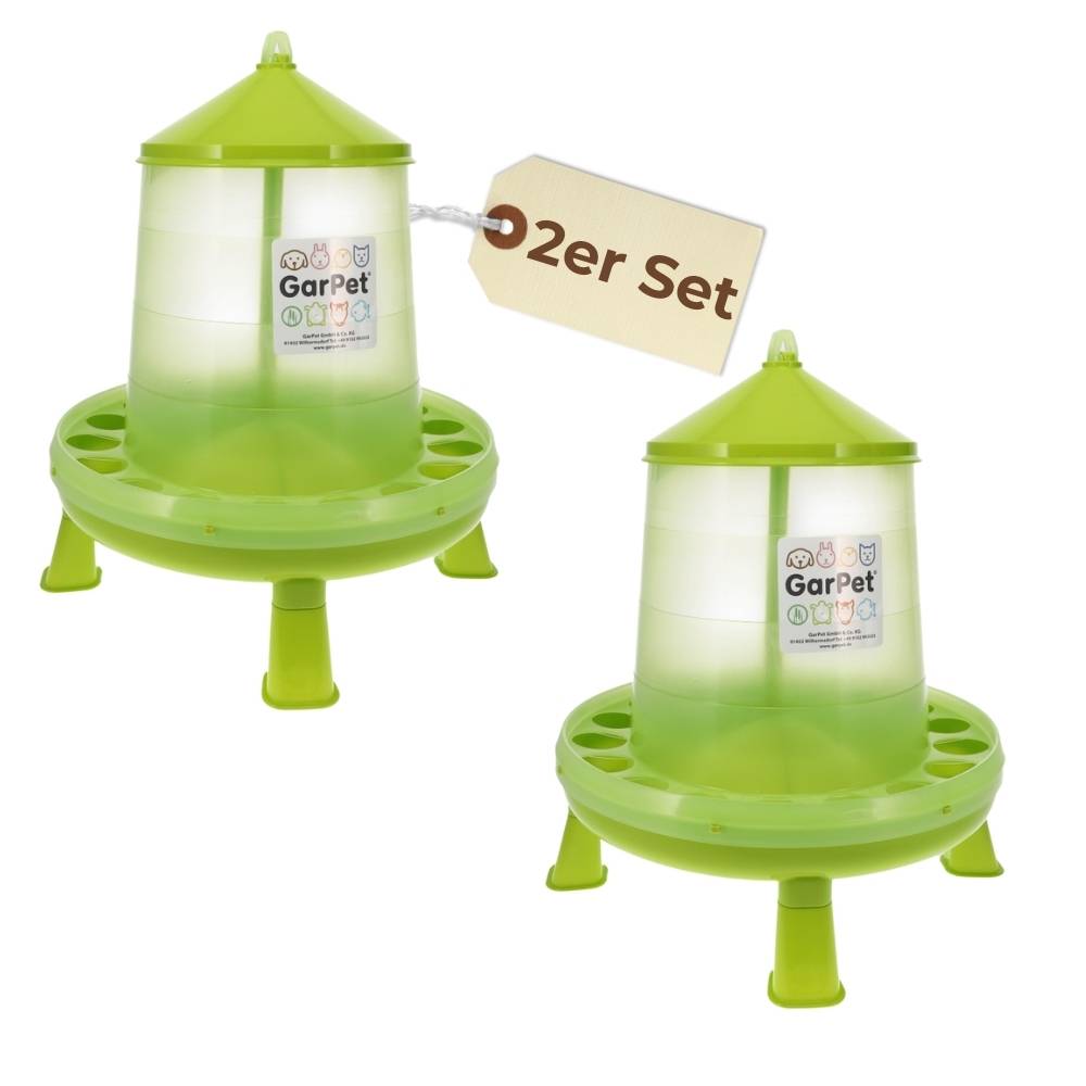 2x Futterautomat Hühner mit Füßen Hühnerfutter Automat Geflügel Futterspender Futtertrog Wachteln Hühnerfutterautomat grün 8 Kg