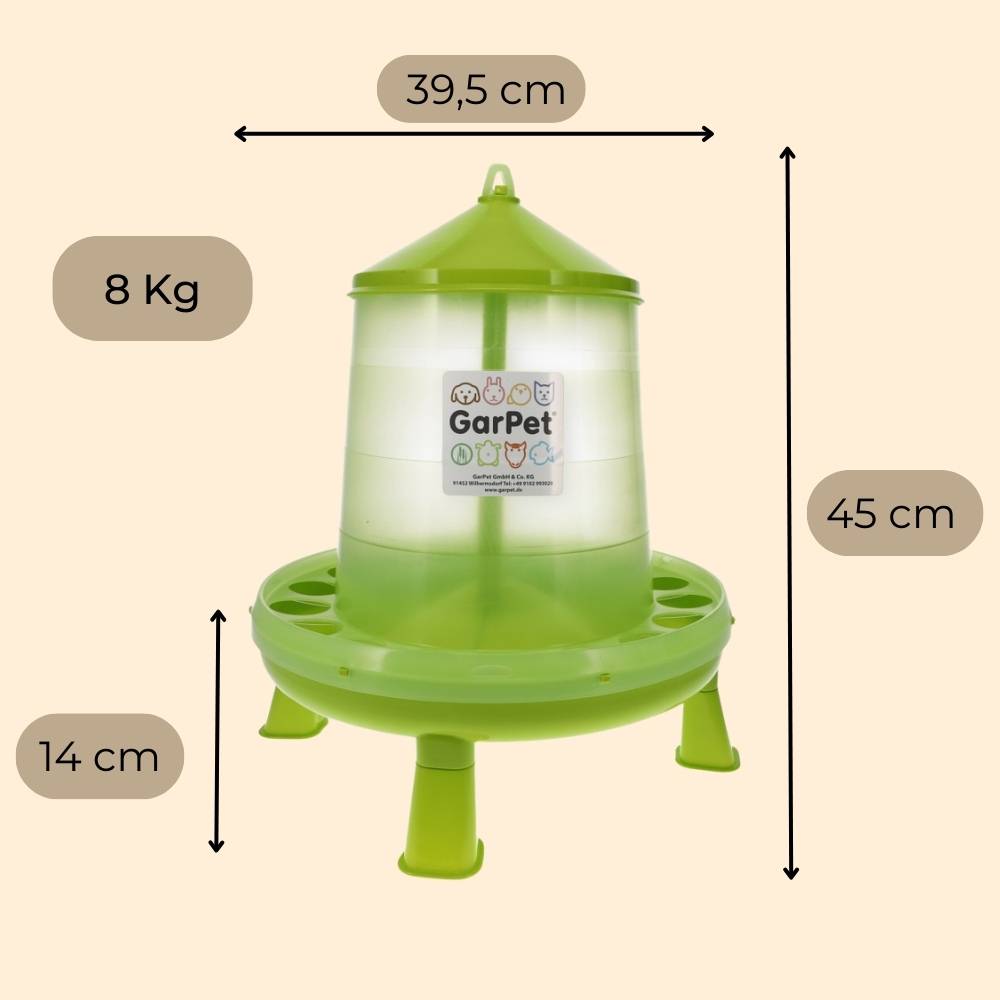2x Futterautomat Hühner mit Füßen Hühnerfutter Automat Geflügel Futterspender Futtertrog Wachteln Hühnerfutterautomat grün 8 Kg