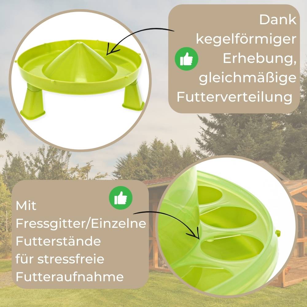 2x Futterautomat Hühner mit Füßen Hühnerfutter Automat Geflügel Futterspender Futtertrog Wachteln Hühnerfutterautomat grün 8 Kg