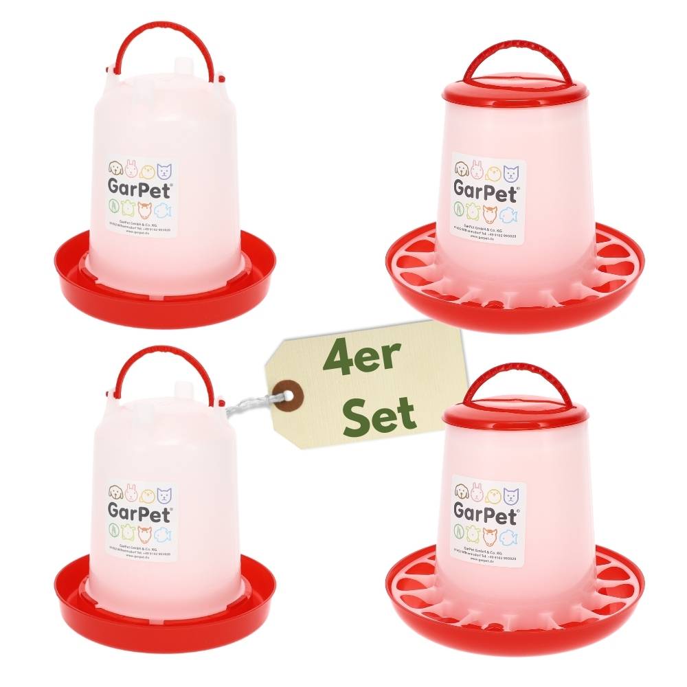 4 Stück Hühnertränke & Futterautomaten für Geflügel Futterspender Futtertrog Hühner Zubehör Geflügeltränke Wasserspender Gr. 3