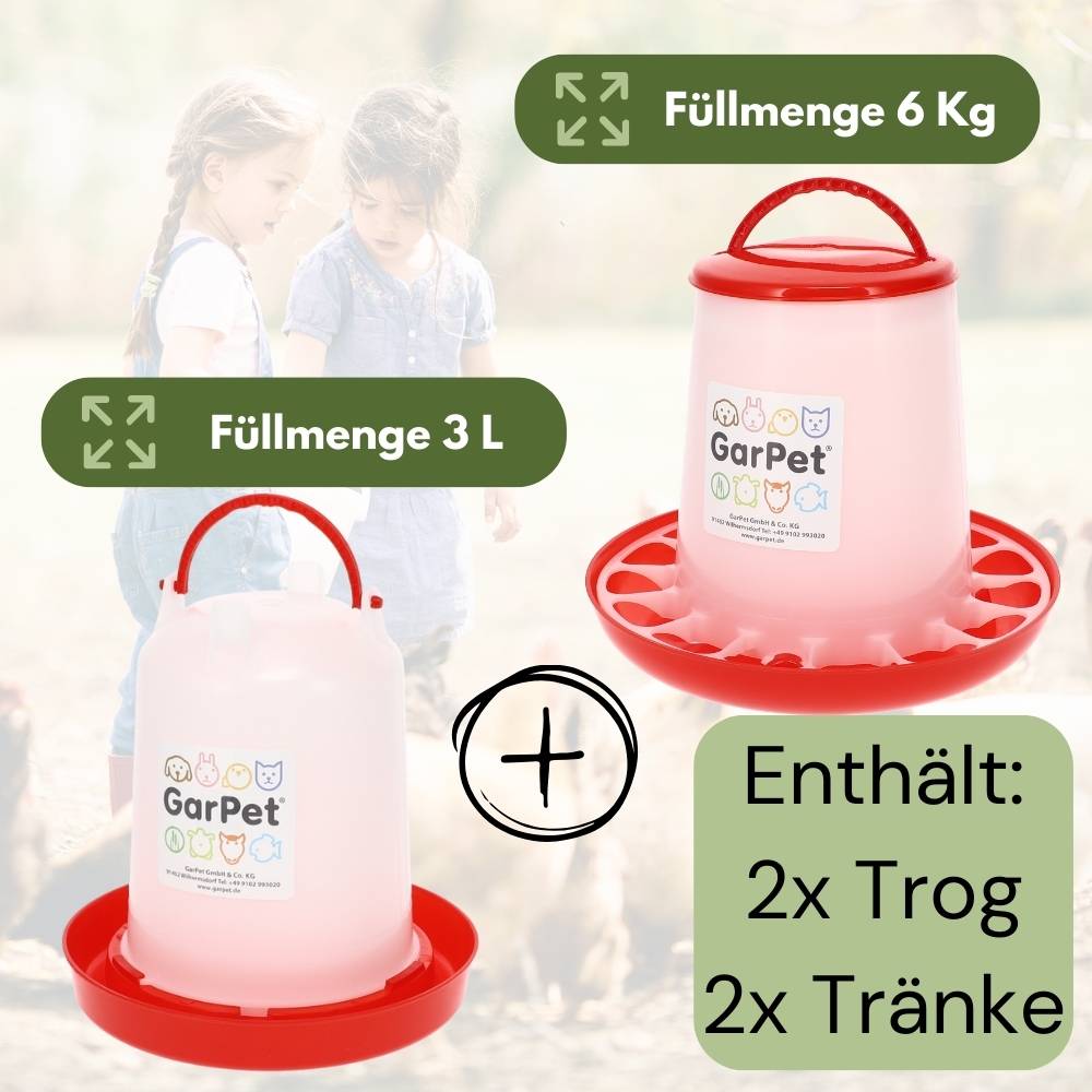 4 Stück Hühnertränke & Futterautomaten für Geflügel Futterspender Futtertrog Hühner Zubehör Geflügeltränke Wasserspender Gr. 3