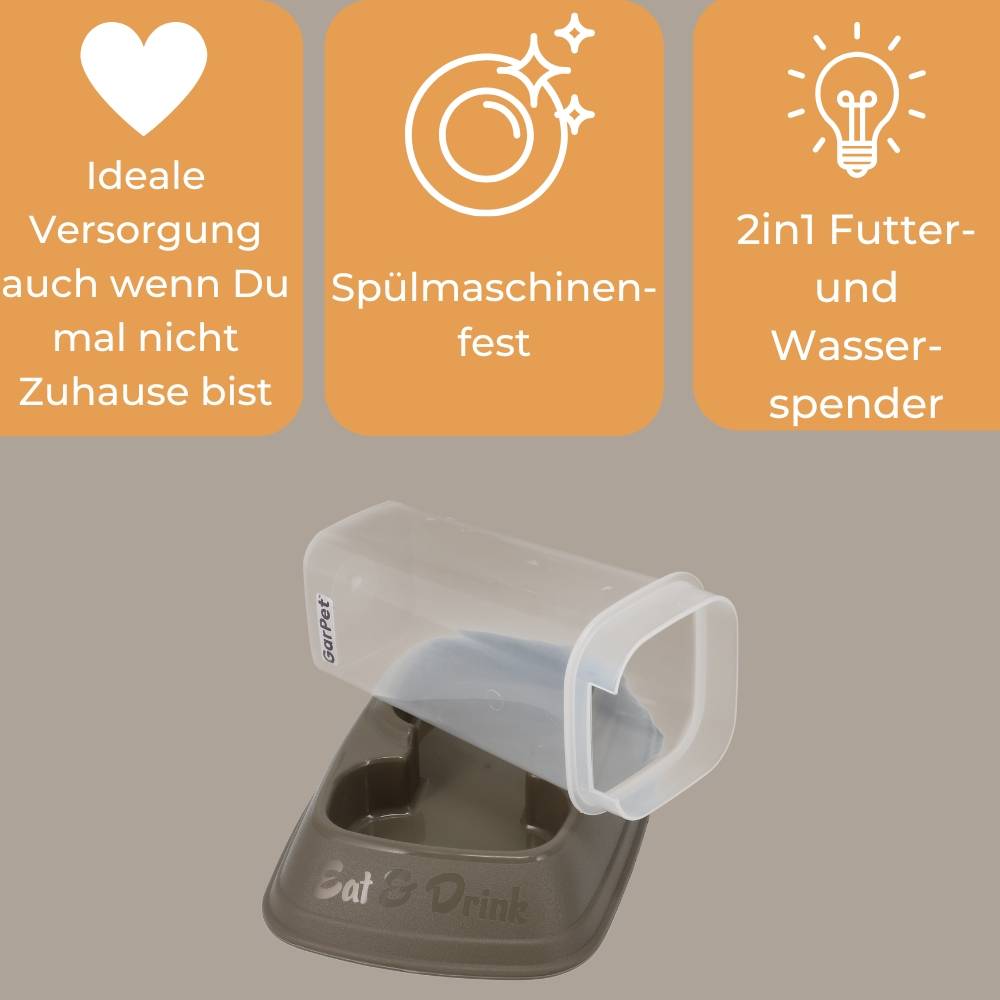 2x Automatischer Futterspender Wasserspender 2in1 Futterautomat Wasserautomat für Hunde Katzen Wasser und Trockenfutter Automat Spender 700 ml