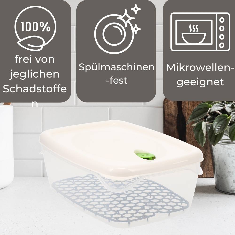 2x Frischhaltedosen mit Deckel Abtropfgitter Küche Dampfventil Aufbewahrungsdosen Kunststoff Vorratsdosen Luftdicht Gefrierdosen 5 L