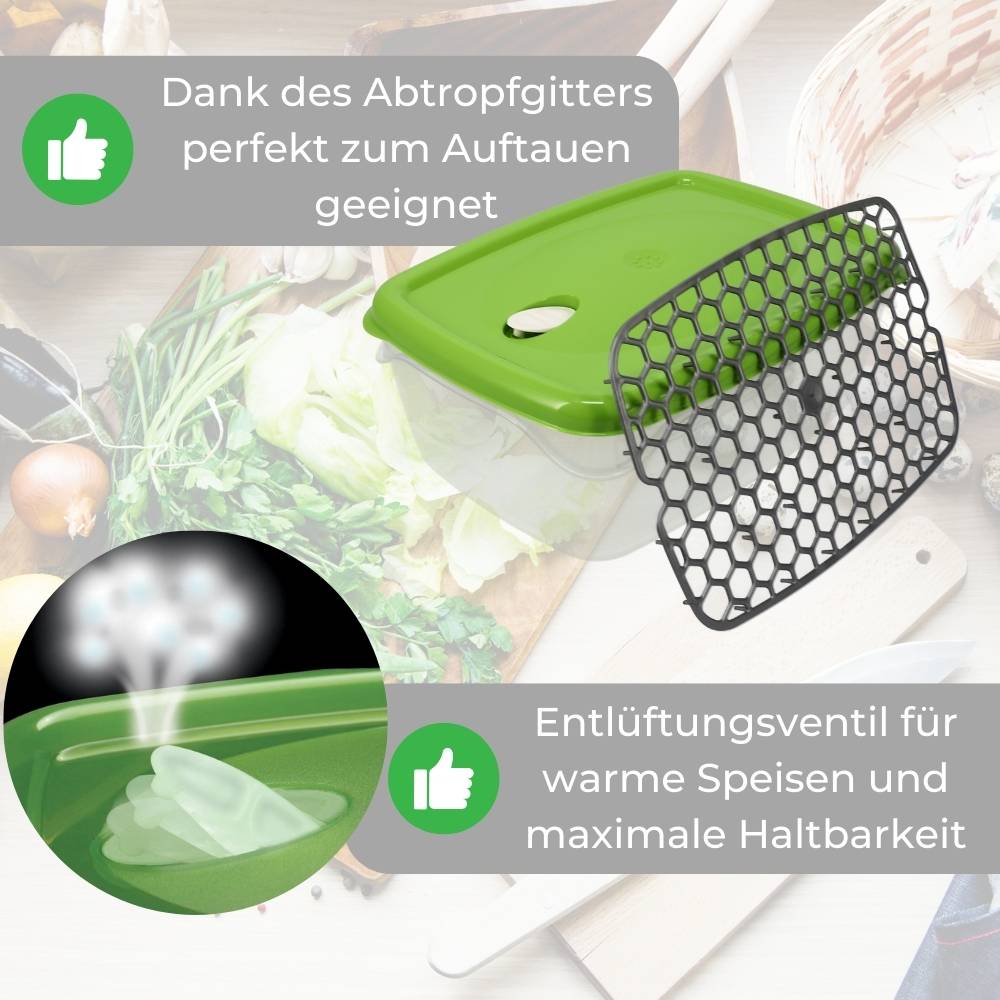 2x Frischhaltedosen mit Deckel Abtropfgitter Küche Dampfventil Aufbewahrungsdosen Kunststoff Vorratsdosen Luftdicht Gefrierdosen 5 L