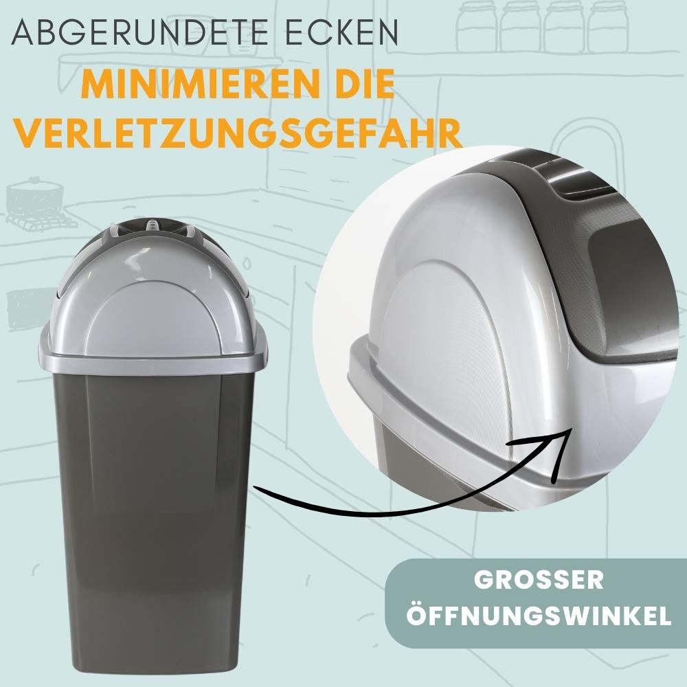 2x Mülleimer Schwingdeckel Mülleimer Küche 60l Groß Schwingeimer Mülltrenner Abfalleimer Küche Mülleimer mit Deckel Küchenabfalleimer