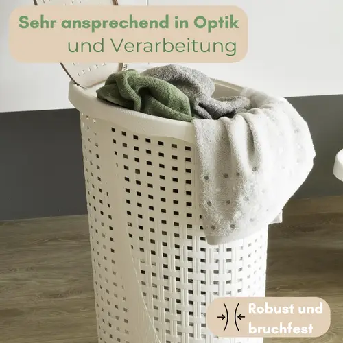 2x Wäschekorb mit Deckel Wäschesammler Plastik Wäschetonne Wäschetruhe weiß Wäschebox mit Deckel 31 x 40 x 60 cm 43 L Rattan Optik 2x Wäschekorb mit Deckel Wäschesammler Plastik Wäschetonne Wäschetruhe weiß Wäschebox mit Deckel 31 x 40 x 60 cm 43 L Rattan Optik