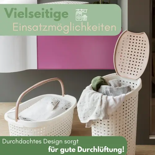 2x Wäschekorb mit Deckel Wäschesammler Plastik Wäschetonne Wäschetruhe weiß Wäschebox mit Deckel 31 x 40 x 60 cm 43 L Rattan Optik 2x Wäschekorb mit Deckel Wäschesammler Plastik Wäschetonne Wäschetruhe weiß Wäschebox mit Deckel 31 x 40 x 60 cm 43 L Rattan Optik