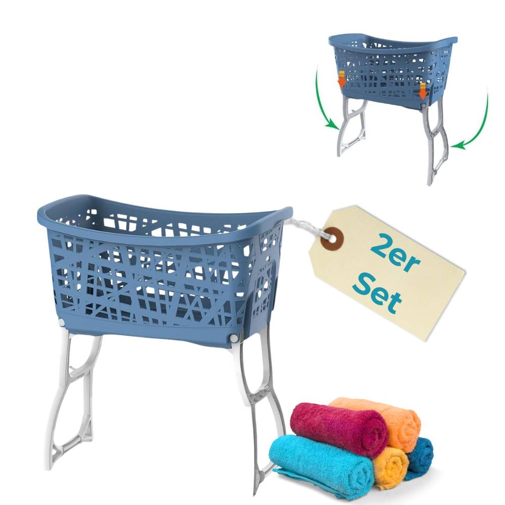 2x Wäschekorb mit Füßen Wäschewanne Wäschekorb mit Henkel und Beinen klappbarer Wäsche Korb groß Kunststoff Ständer 44 L